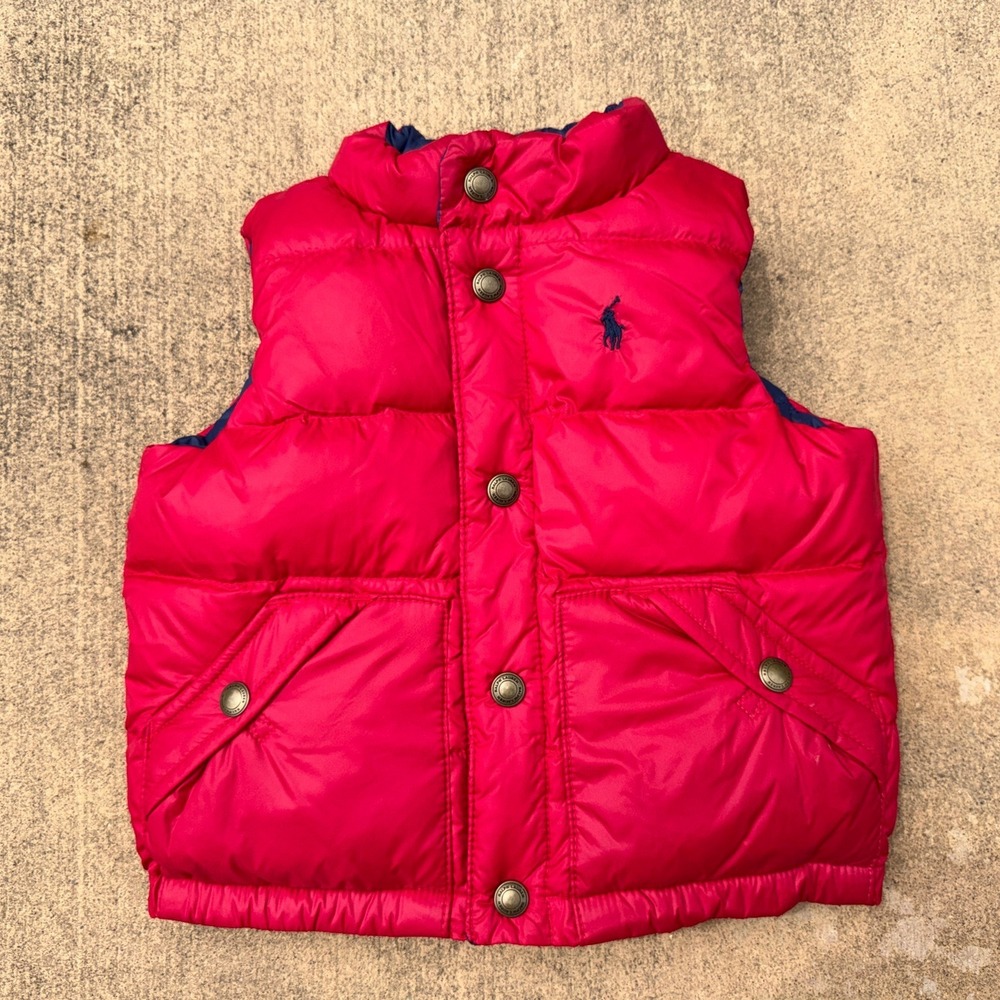 Polo Ralph Lauren Reversible Down Puffer Vest Toddler Size 12 Month Red Blue